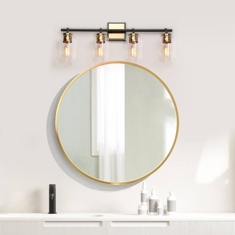 Modern Farmhouse Bathroom Vanity Light Black Gold Cylinder Glass Wall Sconce