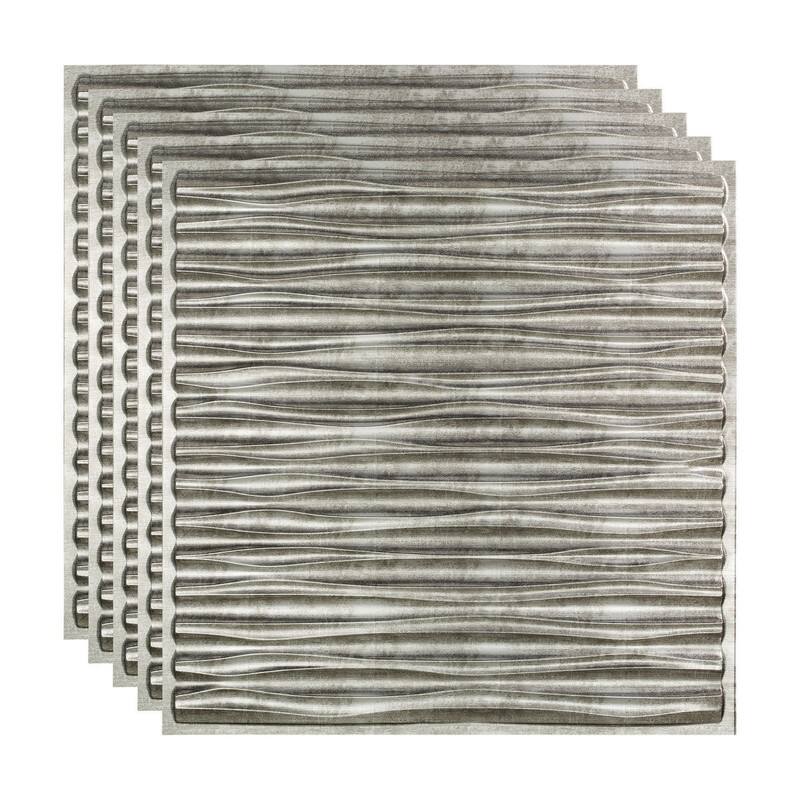 FASÄDE Dunes Decorative Vinyl 2ft x 2ft Lay in Ceiling Panel in Crosshatch Silver (5 Pack) - 5 Pack - Crosshatch Silver