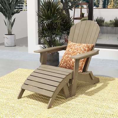 Polytrends Vineyard HIPS Outdoor Folding Eco-Friendly All Weather Seashell Adirondack Chair with Ottoman (2-Piece Set)