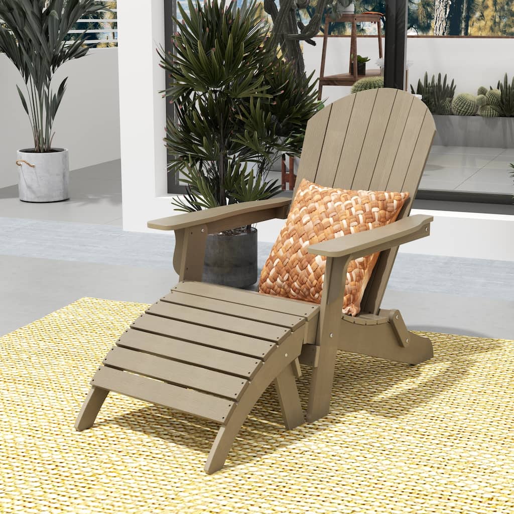 Vineyard HIPS Outdoor Folding Eco-Friendly All Weather Seashell Adirondack Chair with Ottoman (2-Piece Set)