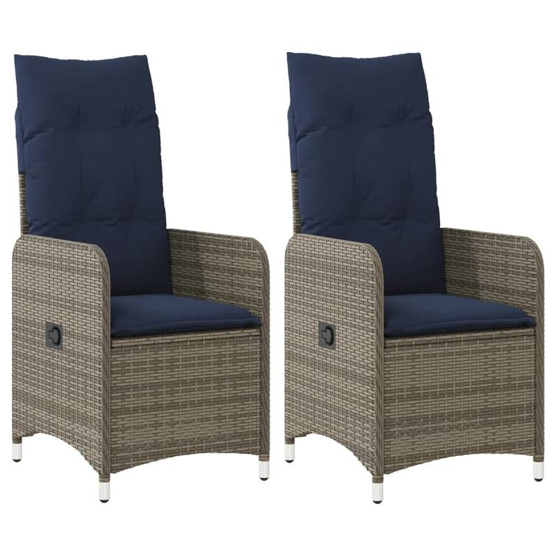 vidaXL Reclining Patio Chair with Cushions Outdoor Furniture Gray Poly Rattan - 21.5" x 23" x 36.2"
