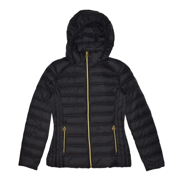 michael kors black coat gold zipper