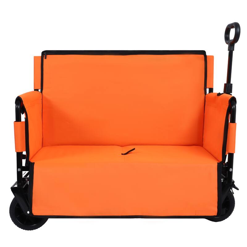 3-in-1 Convertible Folding Wagon with Bench Seat & Storage - 500lb Heavy-Duty, 180L All-Terrain Cart, Orange