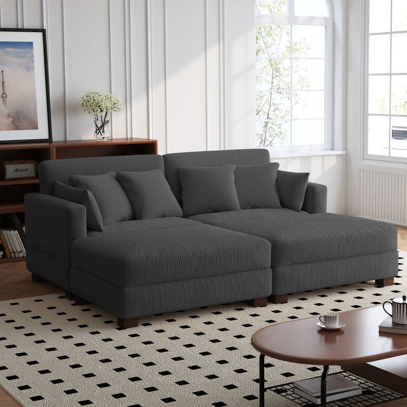 88" Convertible Larger Couch Modular Sectional Sofa Set - Grey&4 Pillows