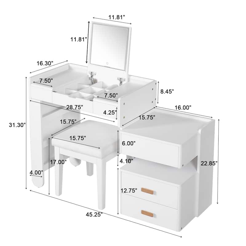 3-in-1 Makeup Vanity Desk with Flip-Top Mirror
