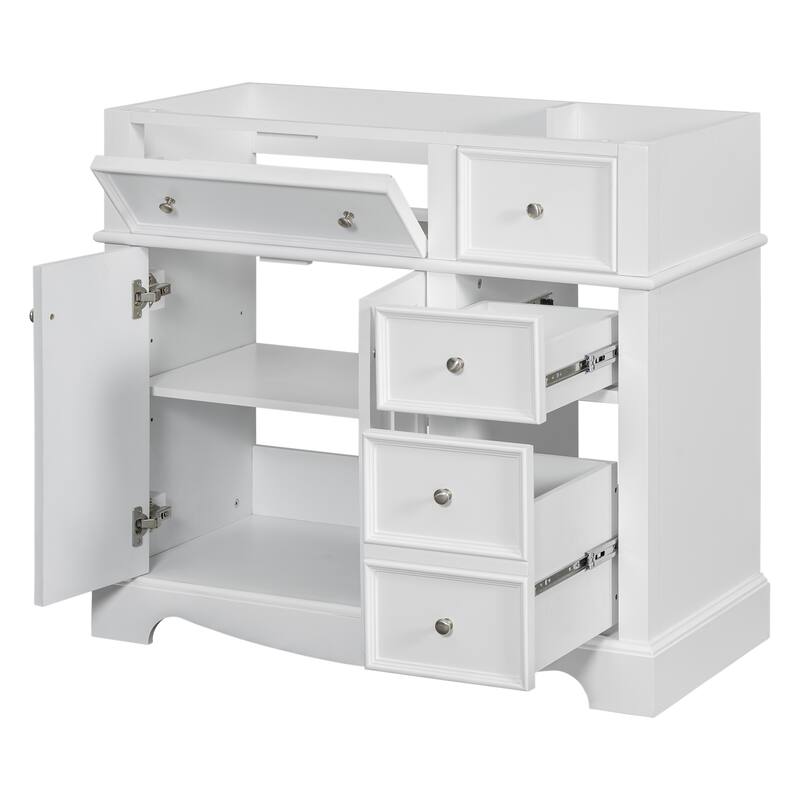 Modern White Bathroom Vanity with 3 Drawers, Soft-Close Hinges, Large Storage, Gold Knobs, and MDF Frame