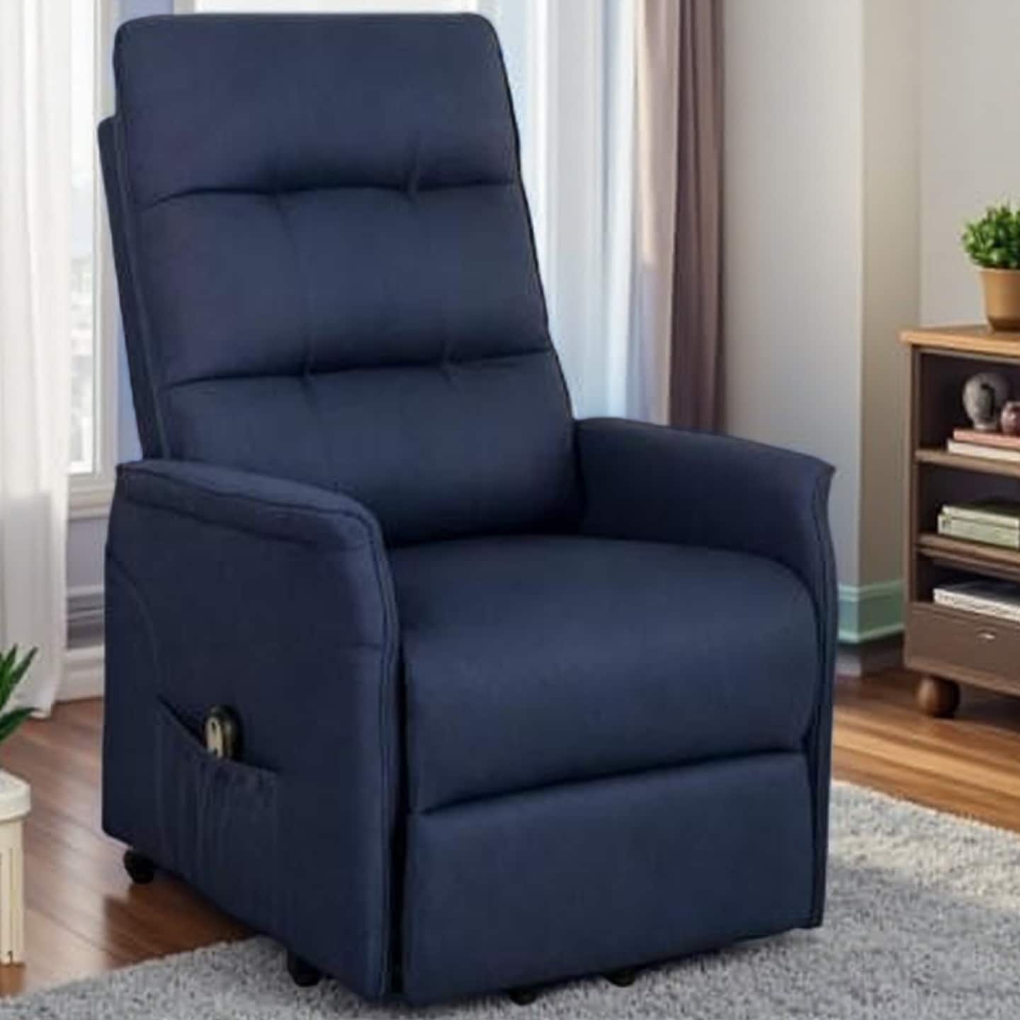 Electric Lift Assist Recliner Chair with Stepless 140° Recline, Linen-Feel Fabric Lounge Chair with Remote Control