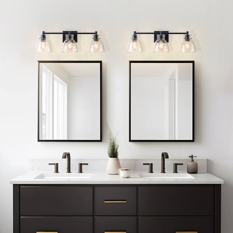 Starsky Mid-Century 3-Light Bathroom Vanity Light with Hammered Glass