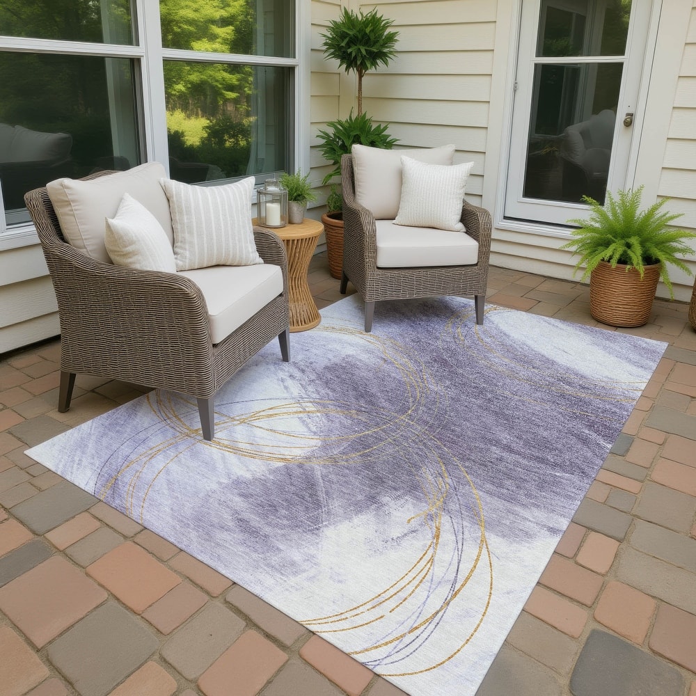 Machine Washable Indoor/ Outdoor Abstract Modern Chantille Rug