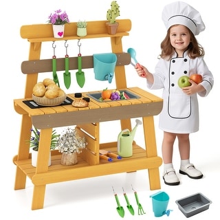Gymax Play Kitchen for Kids w/ Removable Faucet Sink Grill Rack