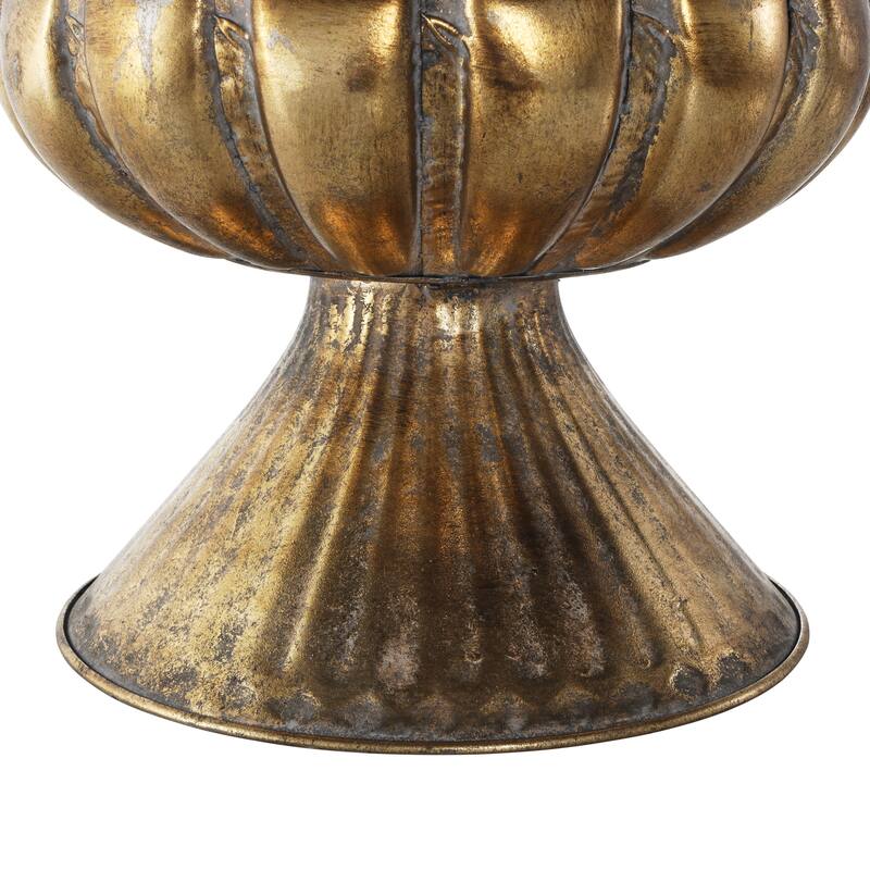 Gold Metal Urn Shaped Decorative Vase with Hammered Details