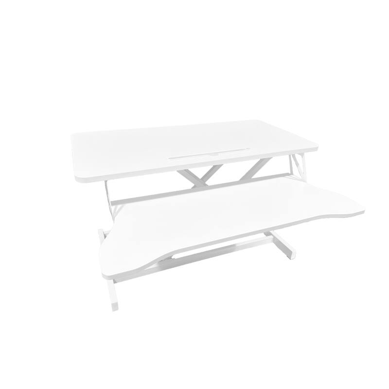 Anmytek 32 Inch Height Adjustable Sit to Stand Desk Converter with Wide Keyboard Tray White
