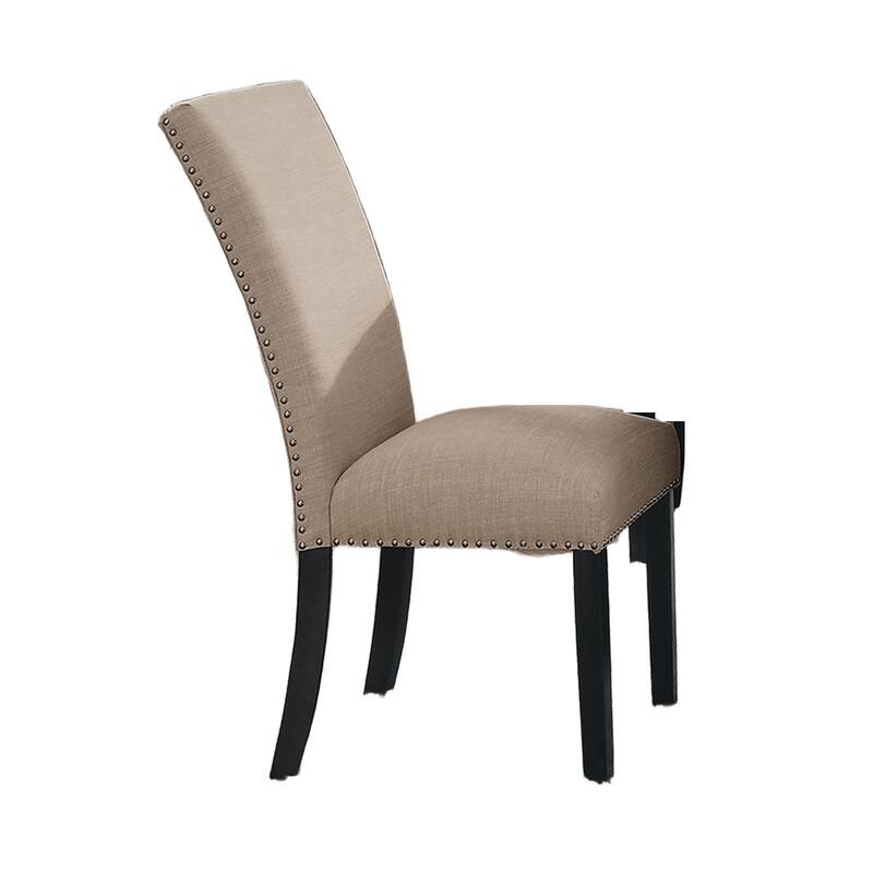 Beige Linen Like Fabric Contemporary 2pc Dining Side Chairs Nalihead Trim Black Solid wood Legs Dining Room Chairs
