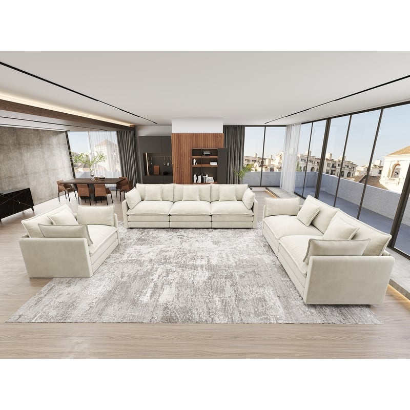 Modern Living Room Set, Upholstered Chenille Sofa with Pillows for Living Room, Chenille