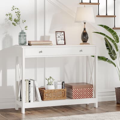Console Table with Pull-Out Drawer, Entryway Sofa Table with Storage Shelves, Foyer Accent Table with Spacious Top