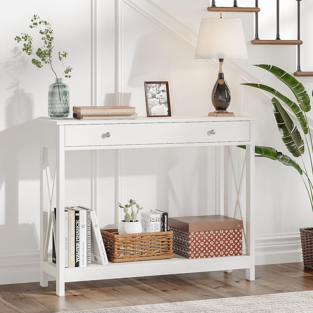 Console Table with Pull-Out Drawer, Entryway Sofa Table with Storage Shelves, Foyer Accent Table with Spacious Top