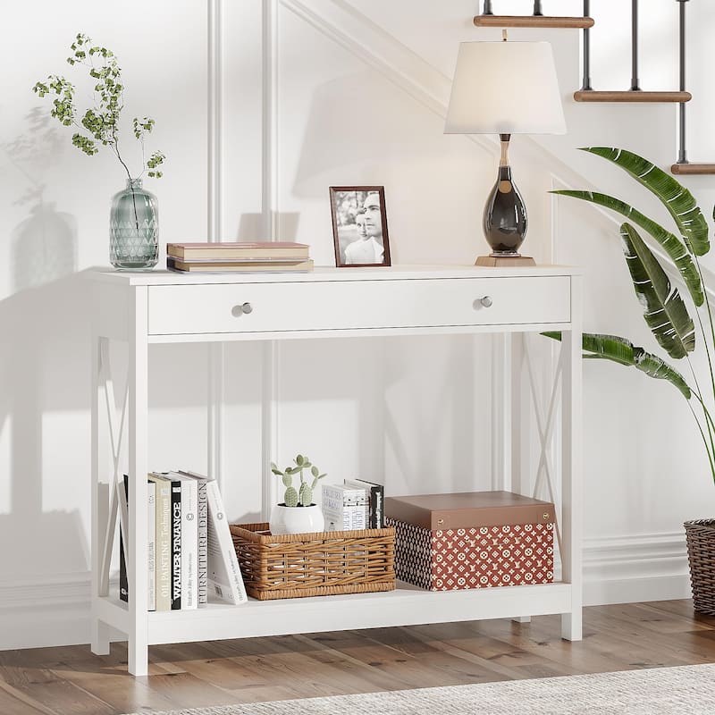 Foyer Entryway Console Table with 1 Drawer and Storage Shelves