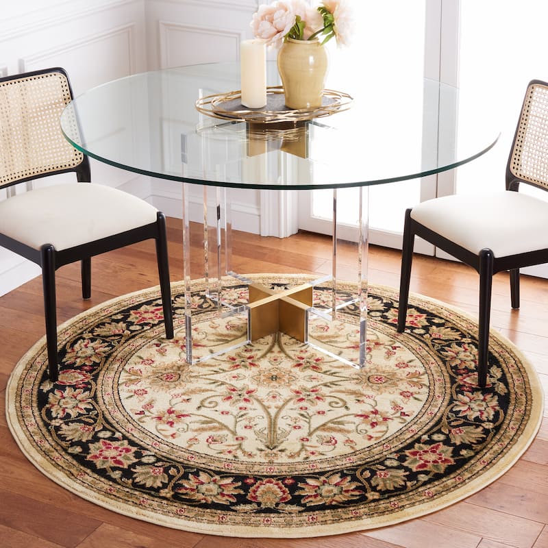 SAFAVIEH, Lyndhurst Marsha Traditional Area Rug - 8' Round - Ivory/Black