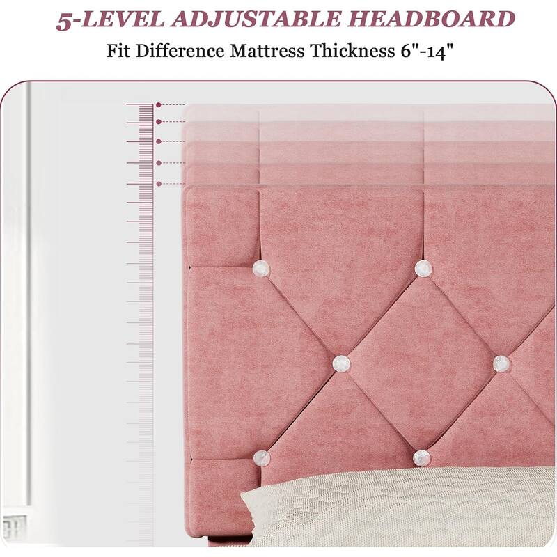 VECELO Upholstered Beds With Diamond Tufted Headboard, Platform Bed Frame, 7.9'' Under Bed Space