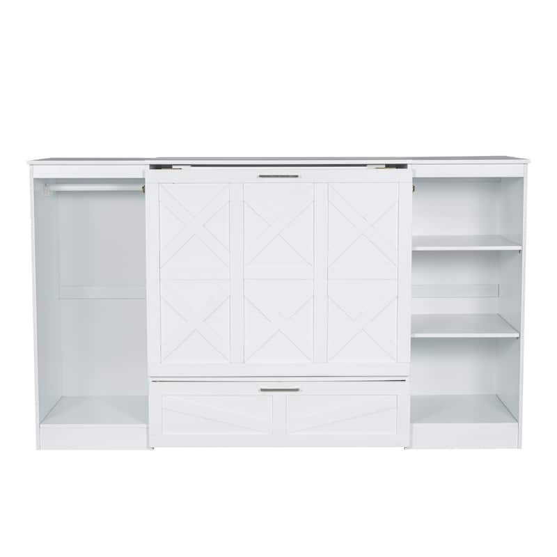 Twin Size Murphy Bed with Bedside Shelves and Wardrobe