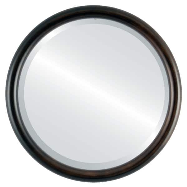 Pasadena Framed Round Mirror in Rubbed Bronze Antique Bronze