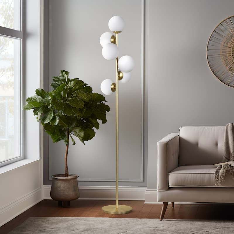 Sagebrook Home Modern Glam Glass 72" Frosted Globe Floor Lamp, Gold, Pedestal - 14" x 14" x 72" - 14" x 14" x 72" - Gold
