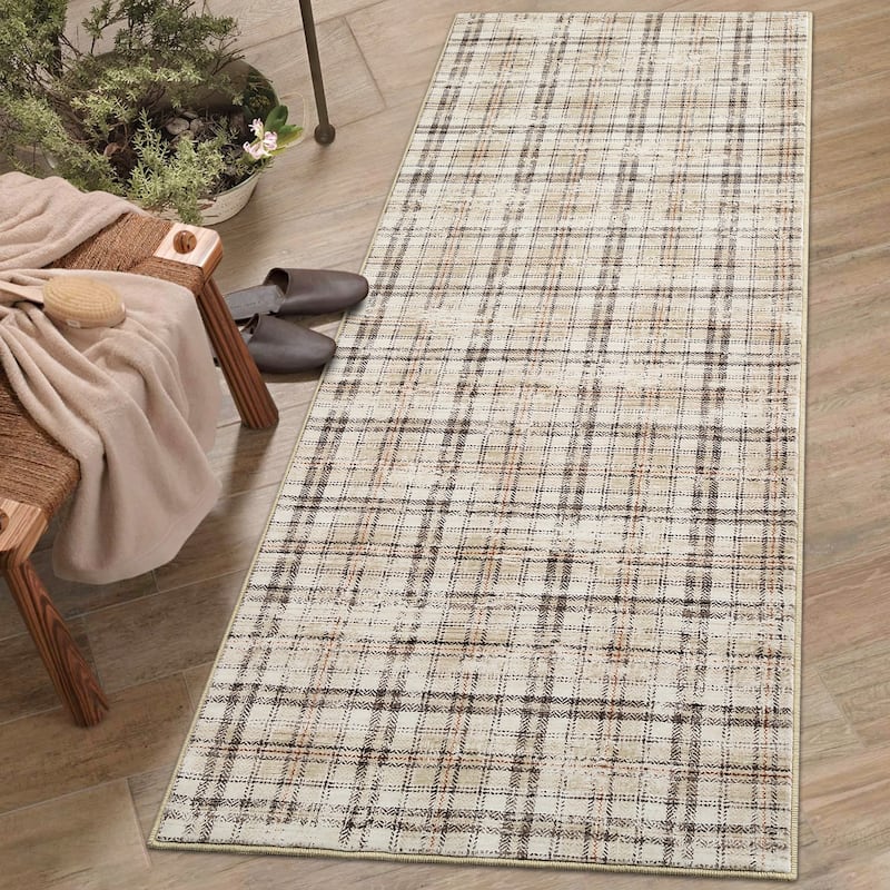 Garvee Earthy Plaid Soft Low Pile Foldable Area Rug