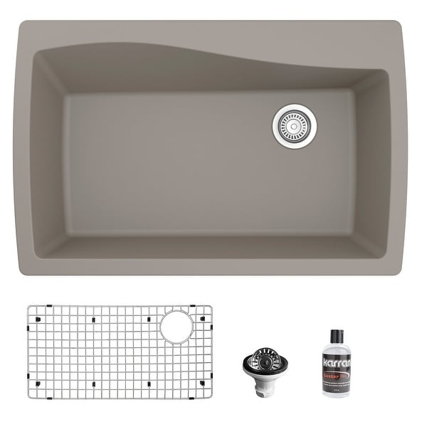Karran Drop-In Quartz Composite 34 in Single Bowl Kitchen Sink with Accessories. Opens flyout.