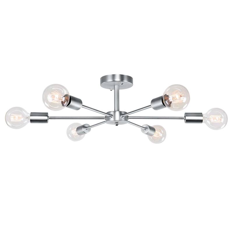 6-Light Modern Industrial Sputnik Metal Semi-Flush Mount Light