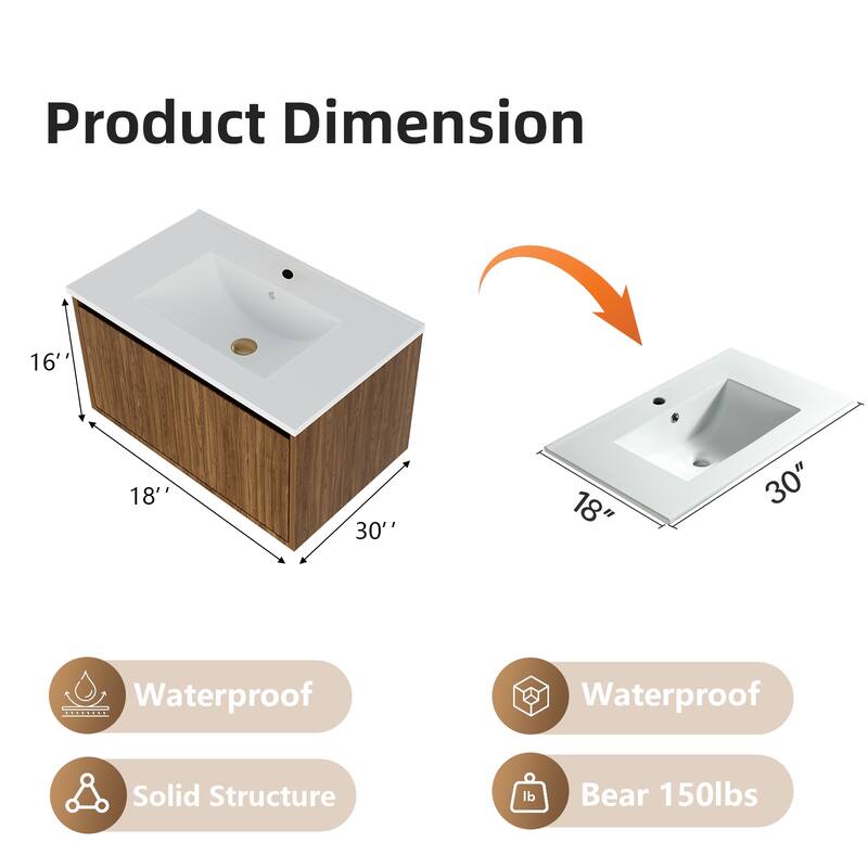 GDFStudio - Ari Modern Aesthetic Freestanding Bathroom Vanity with Ceramic Sink, Soft Close Drawers & Large Storage Spaces