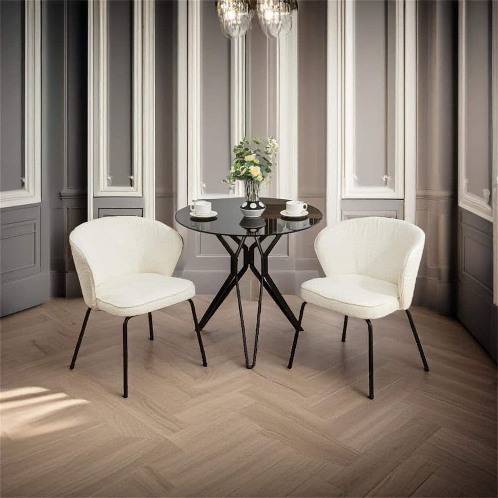 Set of 2 Boucle Fabric Dining Chairs