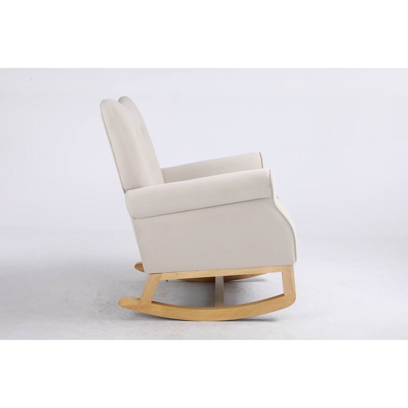 Baby Room High Back Rocking Chair Nursery Chair , Comfortable Rocker Fabric Padded Seat ,Modern High Back Armchair