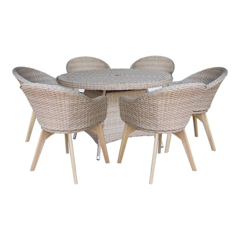 Outdoor Wicker Patio Furniture Set with a Round Table and Chairs - Natural