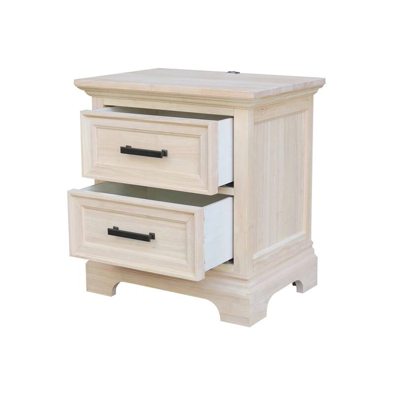 International Concepts Solid Wood 2-Drawer Nightstand with USB Charging Port