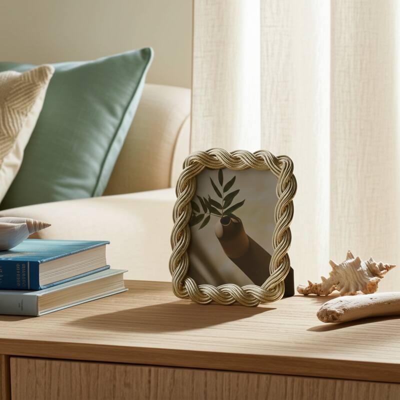 Decorative Resin and Glass Frame Twisted Rope Design - 5"x7", Gold