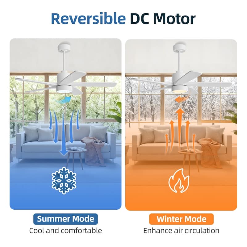 WINGBO 54" and 64" 5 ABS Blades DC Motor Indoor Ceiling Fan with Light & Remote
