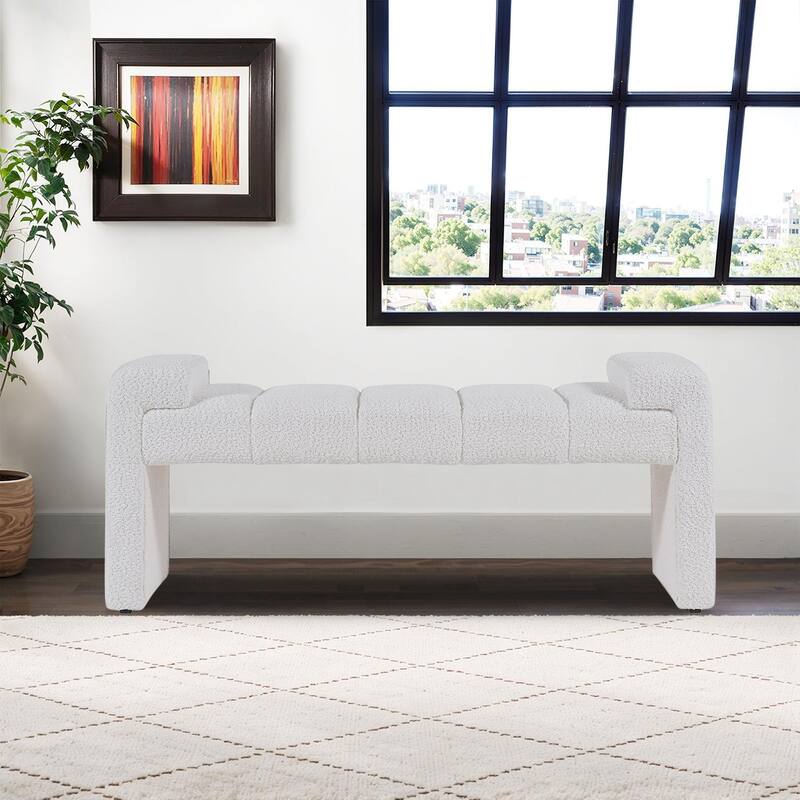 54" Boucle Bedroom Bench with Channel Tufted
