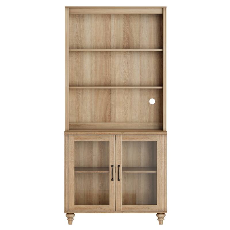Oak Bookcase with Doors, Large Wood Farmhouse Book Case Shelf