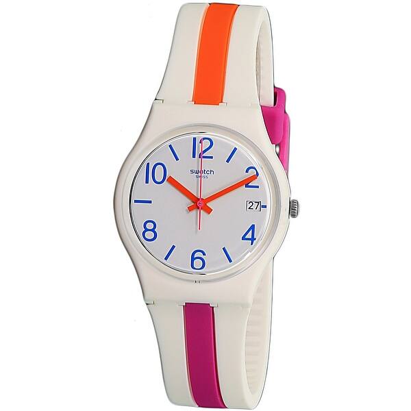 Swatch Men S Pinkline White Rubber Swiss Quartz Fashion Watch Overstock
