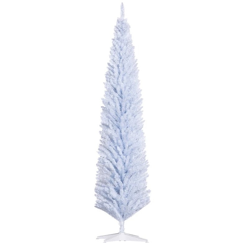 Slim Artificial Pencil Christmas Tree - Realistic Branches, Plastic Base - White
