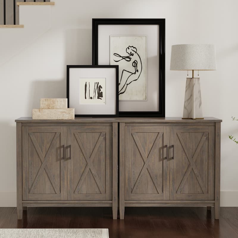 Simpli Home Ela Solid Wood 32 inch Storage Cabinet in Smoky Brown (Set of 2) - 32"W x 14"D x 31"H - Smoky Brown