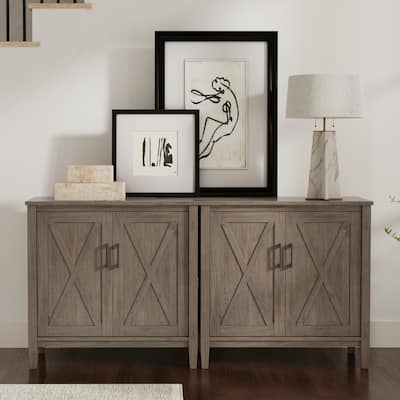 Simpli Home Ela Solid Wood 32 inch Storage Cabinet in Smoky Brown (Set of 2) - 32"W x 14"D x 31"H