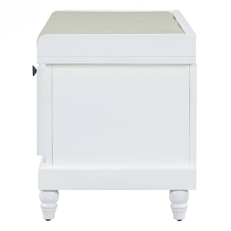 Classic Shoe Bench with Cushion and Three Drawers, Fluted Entryway Bench with Storage for Living Room, Entryway, and Hallways