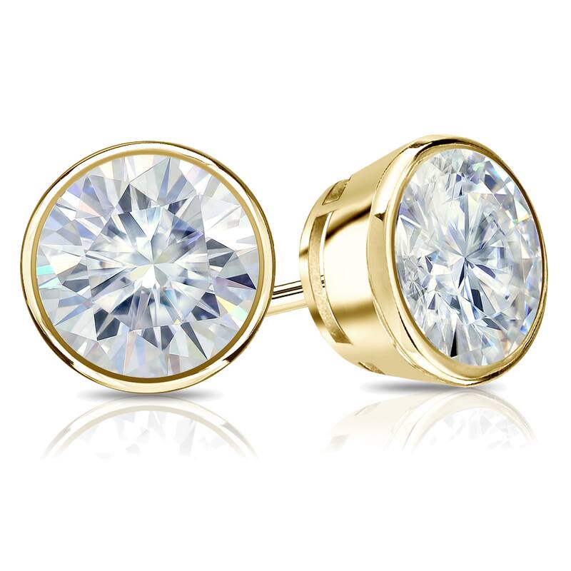 Auriya 14k Gold 1ctw Bezel-set Round Moissanite Stud Earrings - 5 mm - Yellow