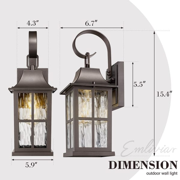 dimension image slide 1 of 3, Classic Outdoor Wall Lantern with Water Rippled Glass