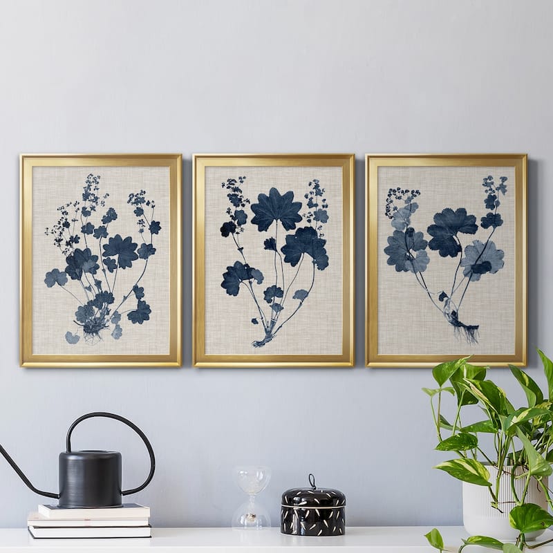 Navy & Linen Leaves II Premium Framed Canvas - Ready to Hang - Multi-Color