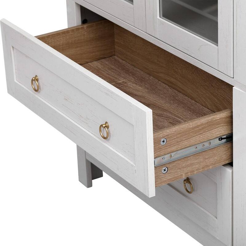 Farmhouse 71" Tall Arched Kitchen Pantry Cabinet with 2 Large Drawers, Modern Kitchen Storage Cabinets with Adjustable Shelves