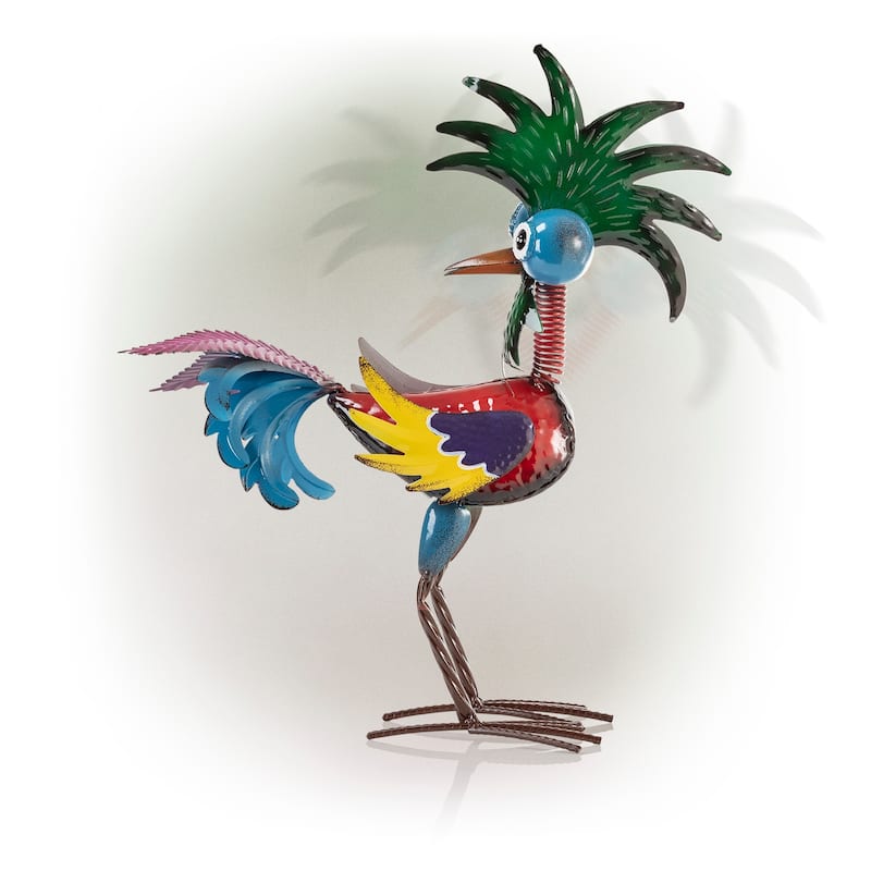 Alpine Corporation 19" Tall Indoor/Outdoor Wild Tropical Metal Rooster Yard Statue Decoration, Multicolor