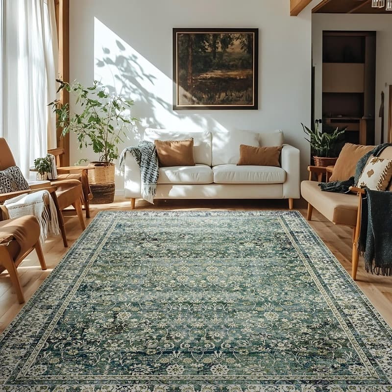 Faux Wool Moody Floral Boho Vintage Oriental Area Rugs