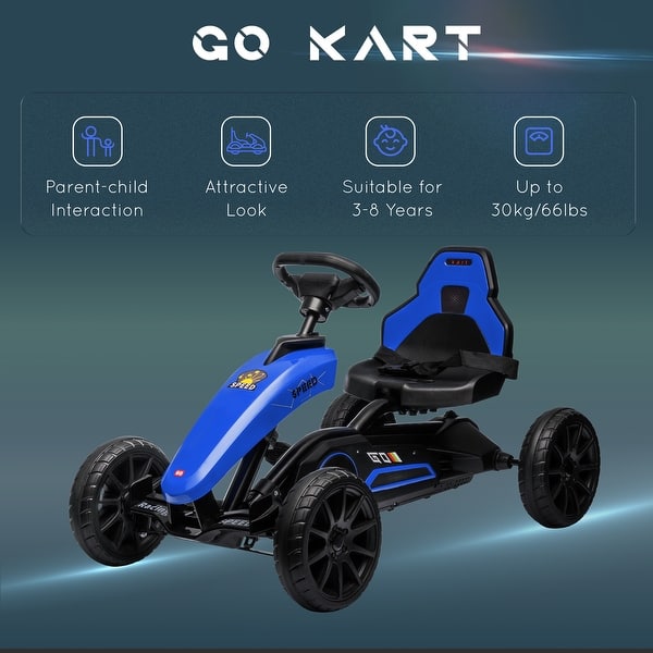 slide 2 of 7, Blue Kids Pedal Go Kart, Adjustable Seat, Shock-Absorbing Wheels, Ages 3-8 5-7 Years - Blue